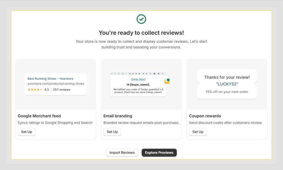 Proviews dashboard confirming successful setup