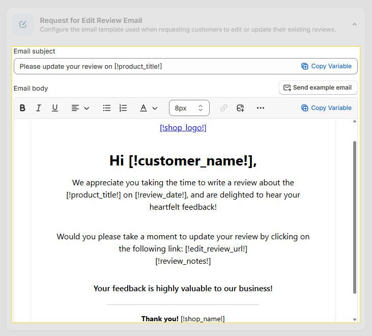 Update Review Notification Email