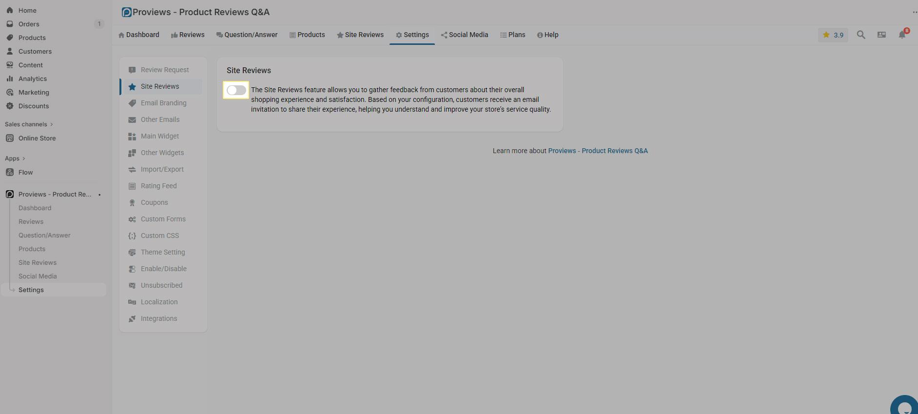 Site review feature disabled