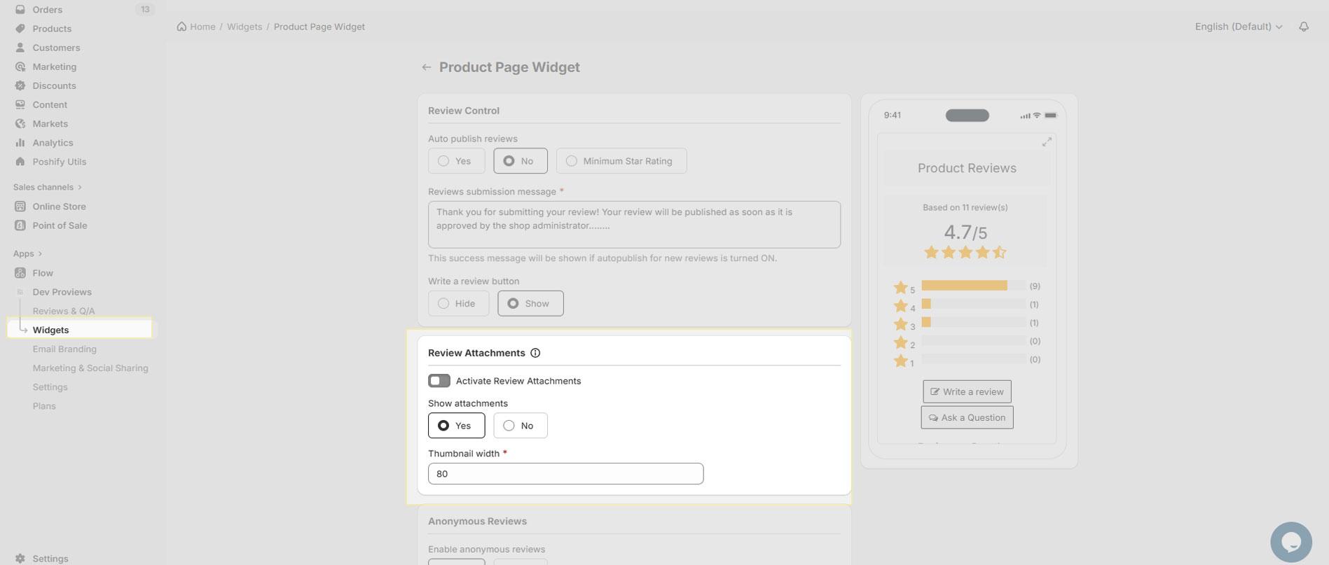 Review Attachments option