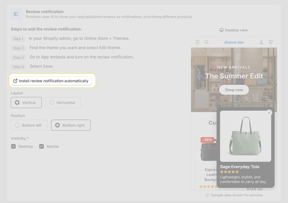 Automatically install review notifications