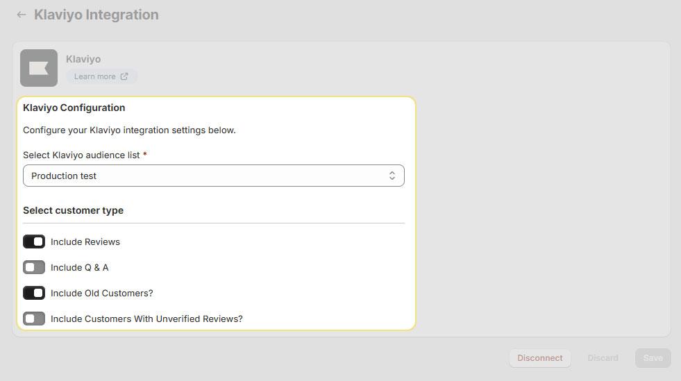 Klaviyo Configure Sync Settings