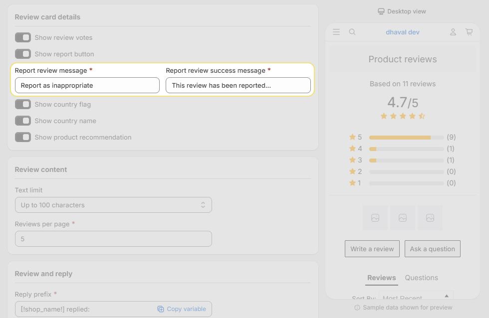 Customize the Flagging Messages