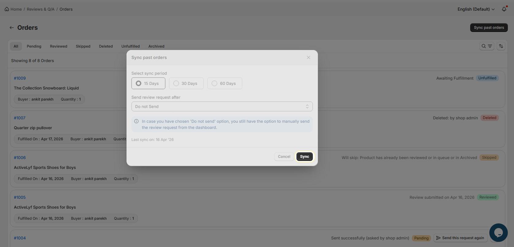 Start the Sync and Confirm