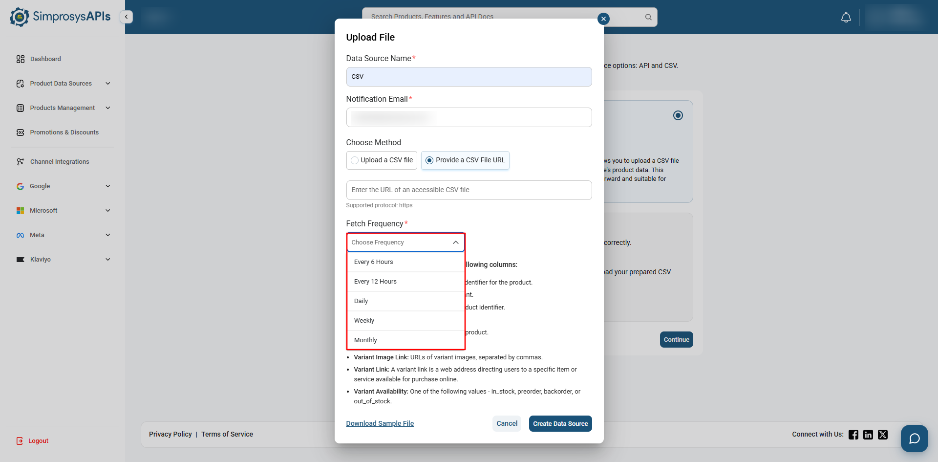Upload your CSV file and map the required columns 