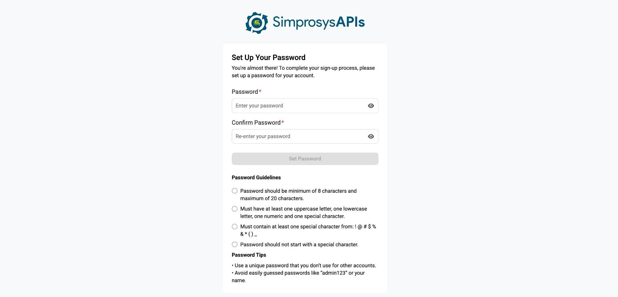 Set up your password