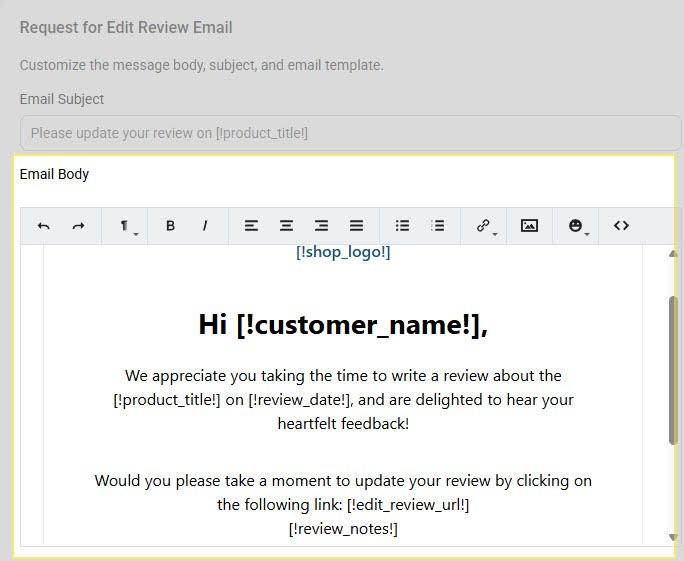 Proviews Edit Review Email’s Mandatory Parameters