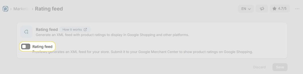 Product Rating Feed toggle option