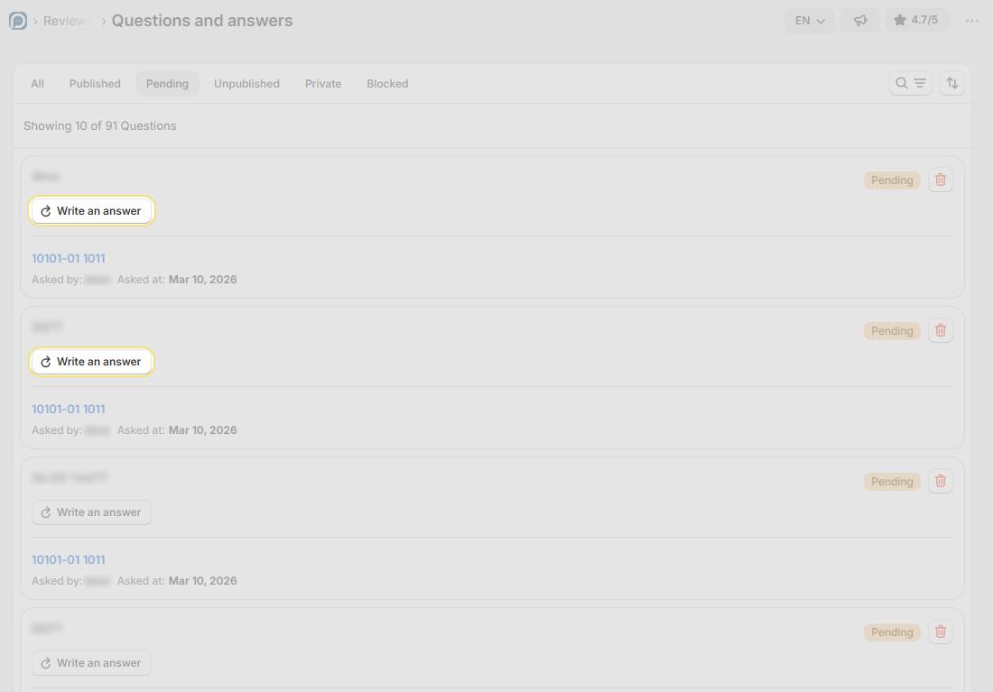 Write answer option in Q&A dashboard