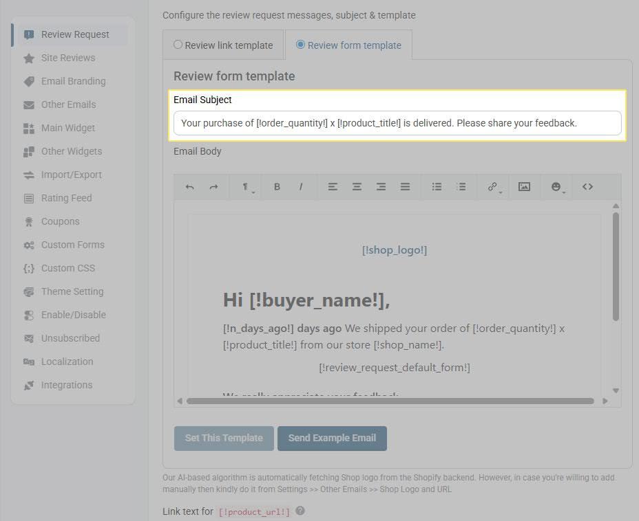 Proviews Review Request Link Email Template