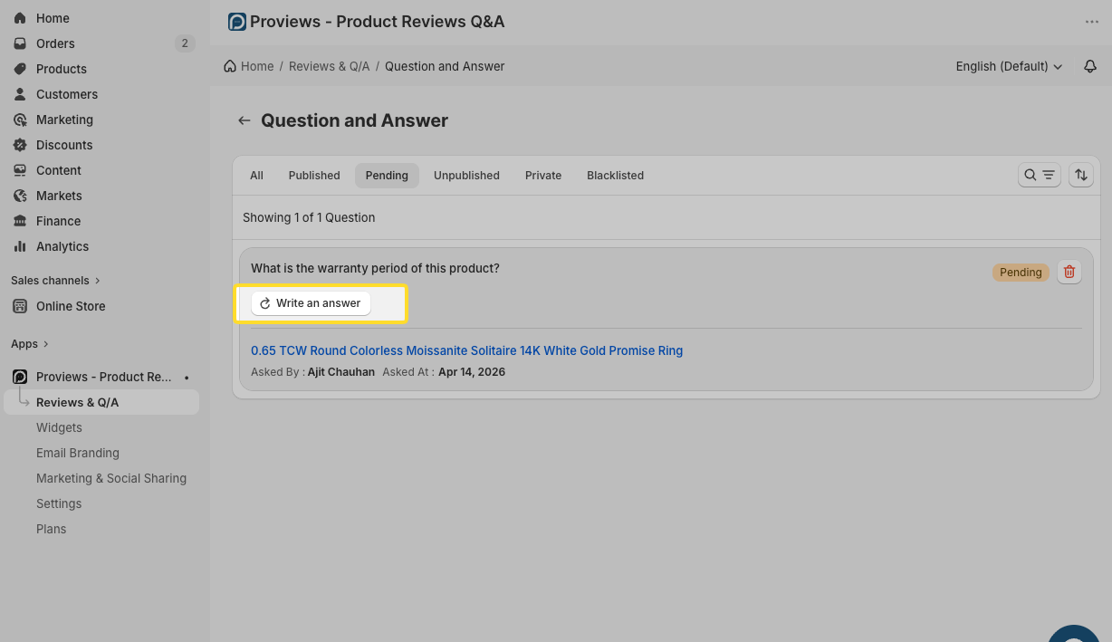 Write answer option in Q&A dashboard