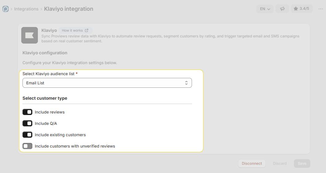 Klaviyo Configure Sync Settings