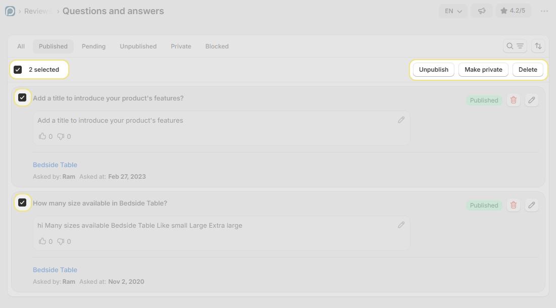 Bulk action option