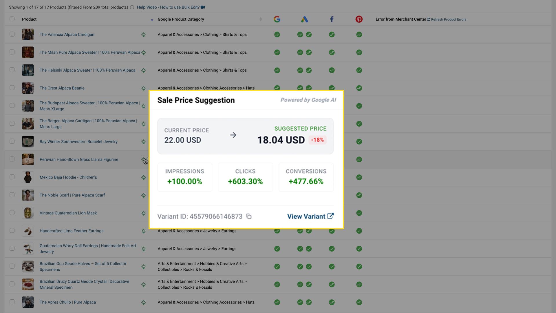 Diagram showing the three stages of Google's price suggestion process: data collection, smart analysis, and recommendations