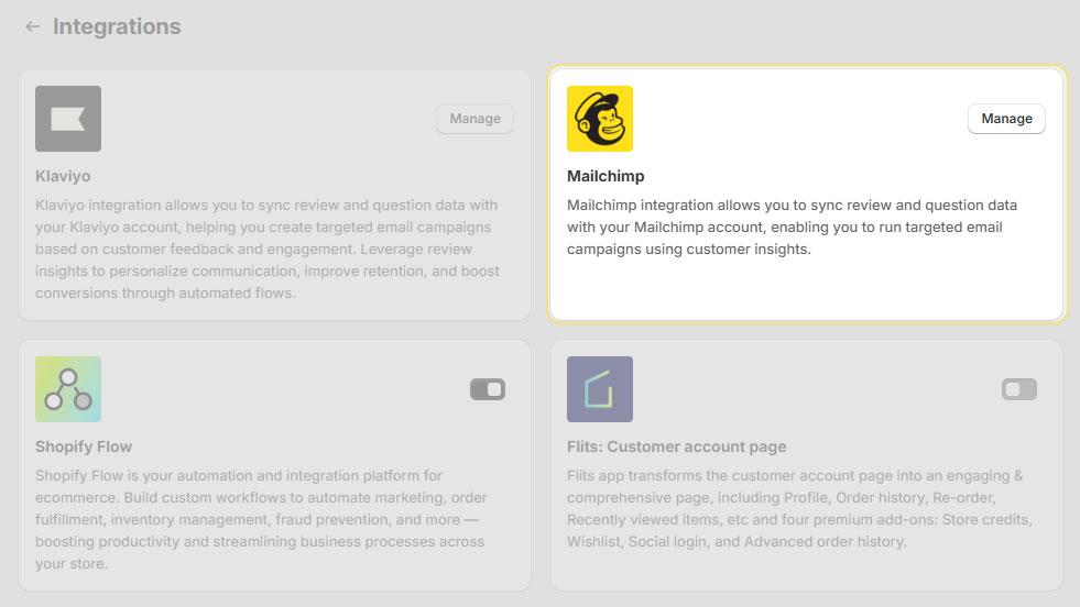 Navigate to the Mailchimp Integration