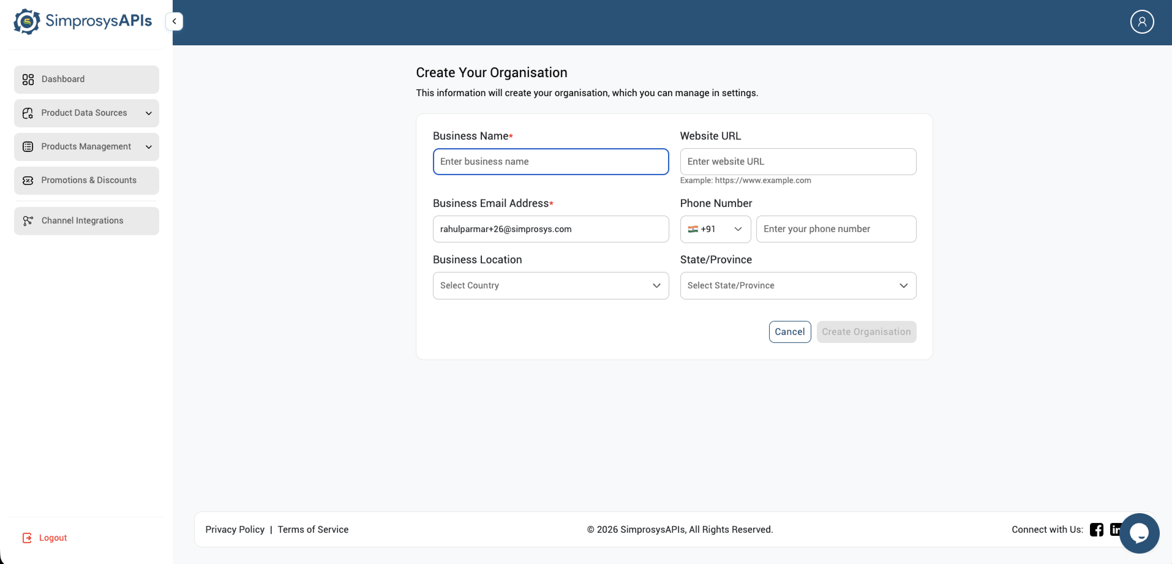 Organisation Creation