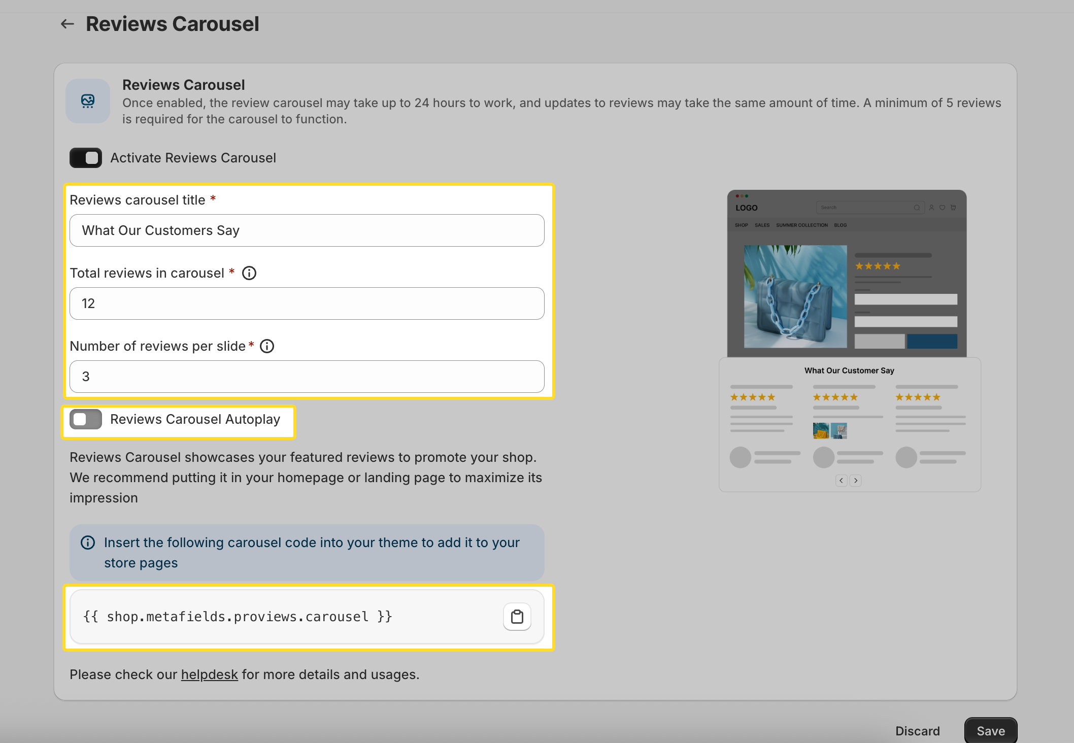 Display settings configuration panel