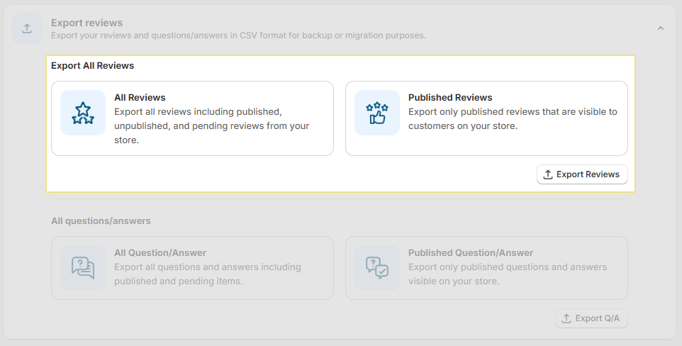 Export customer reviews