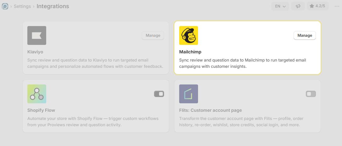 Navigate to the Mailchimp Integration