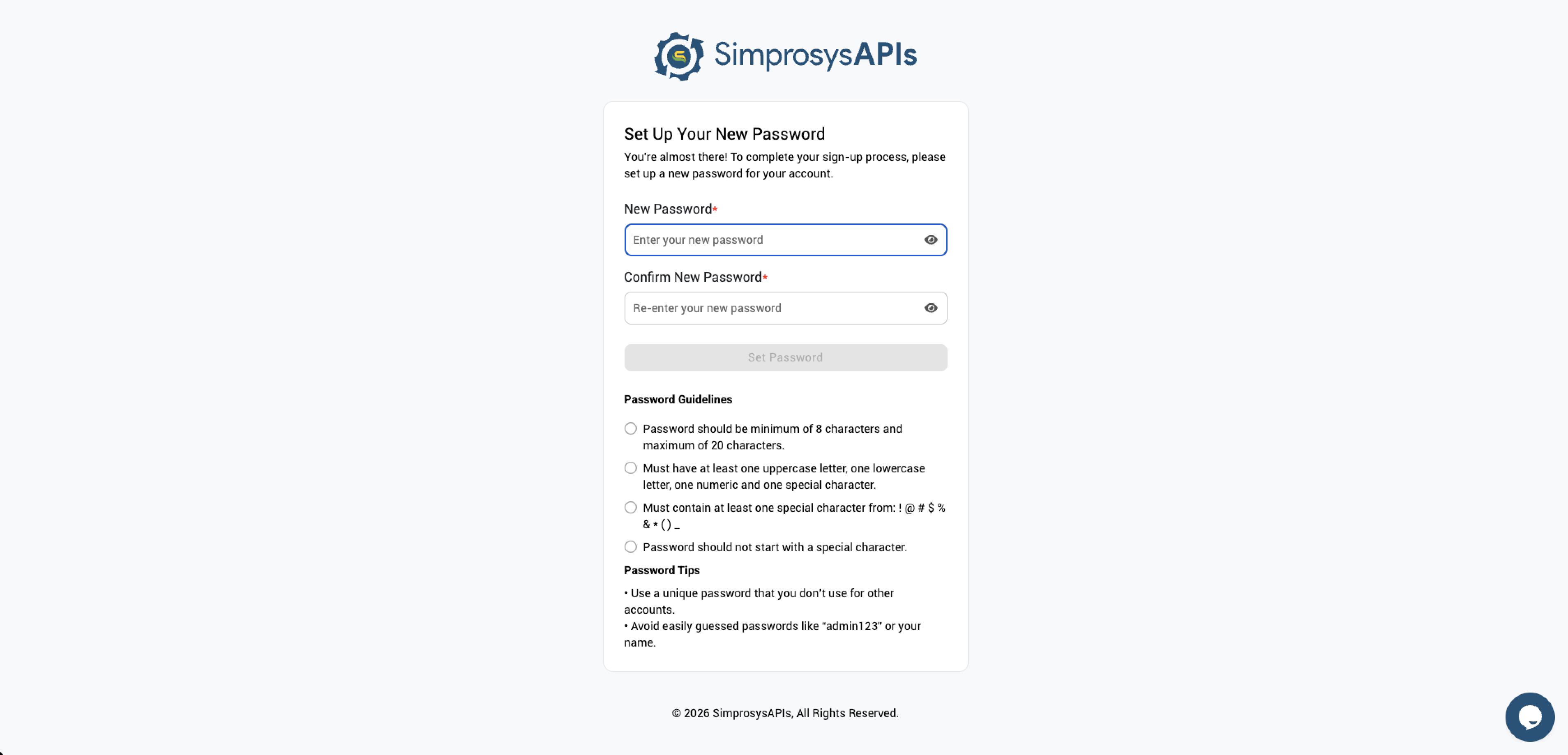 Sign Up Password