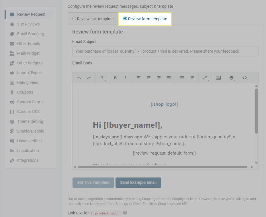 Proviews Review Request Link Email Template
