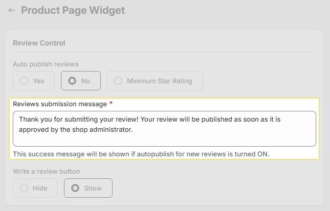 Review submitted success message