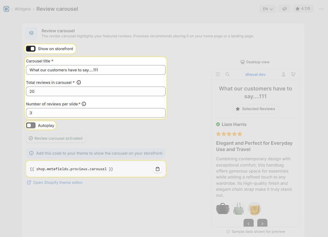 Display settings configuration panel