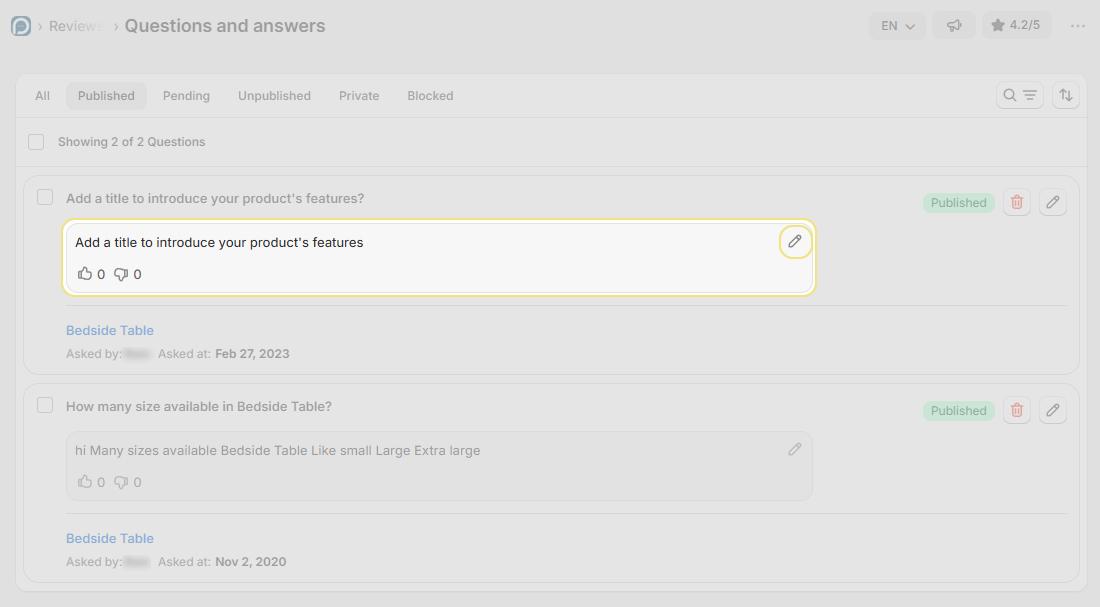 Answer written in a modal window