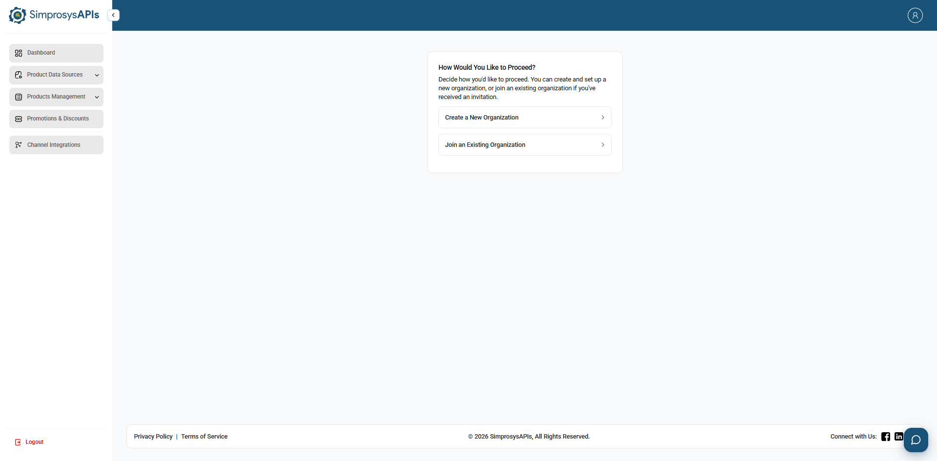 Create a new organization or join an existing one