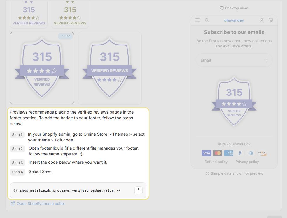Copy the verified badge code