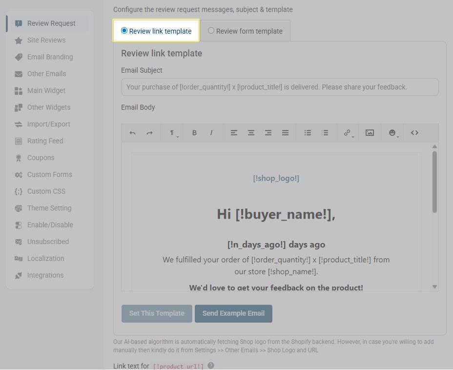 Proviews Review Request Link Email Template