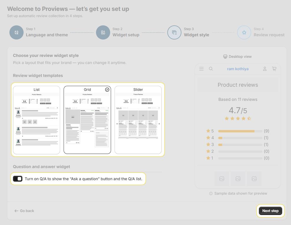 List Grid and Slider thumbnails with the Q&A toggle switched on