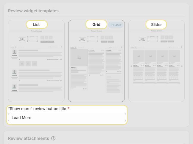Review widget template layout