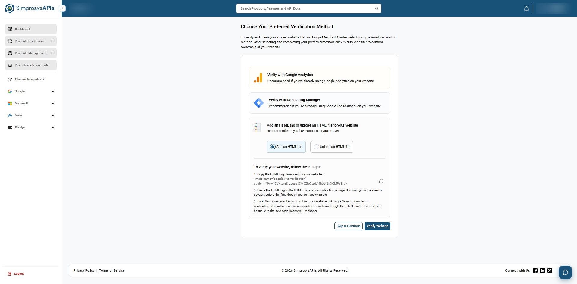 Choose a preferred verification method to verify and claim